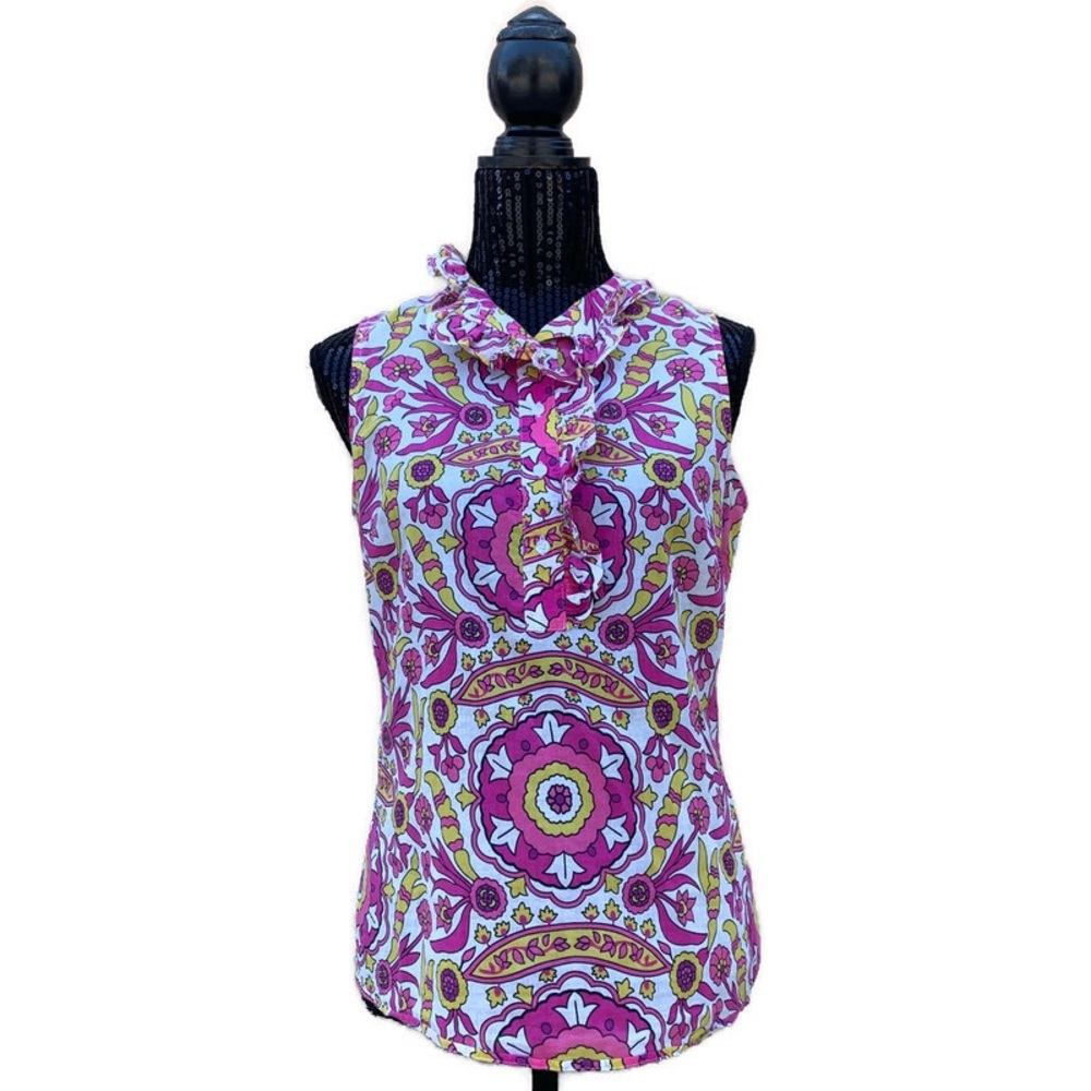 Tory Burch Multicolor Pink Yellow Paisley Printed Ruffle Tank Top Size 4